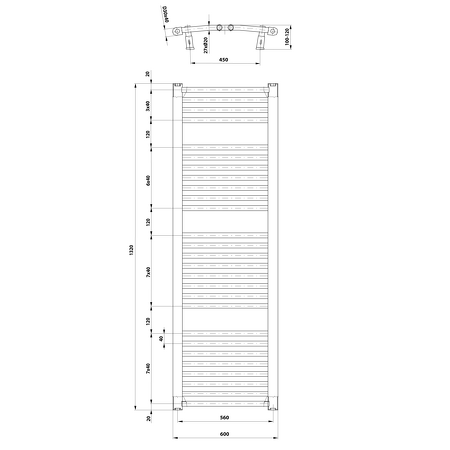 ORBIT otopné těleso s bočním připojením 600x1320 mm, 795 W, bílá