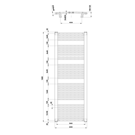 ORBIT otopné těleso s bočním připojením 600x1680 mm, 1013 W, bílá