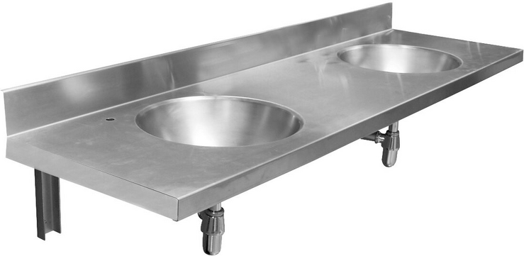 Závěsný pult se dvěma umyvadly 1200x254x550 mm, nerez mat