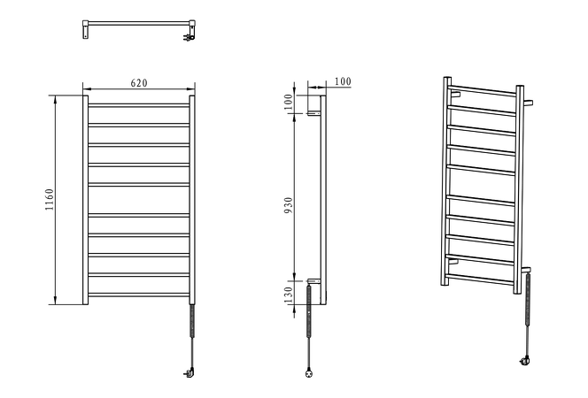 ESKINADO elektrický sušák ručníků, hranatý, 620x1160 mm, 120 W, nerez