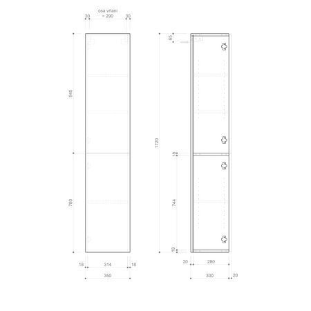 ESPACE skříňka 35x172x32cm, 2x dvířka, levá/pravá, dub alabama