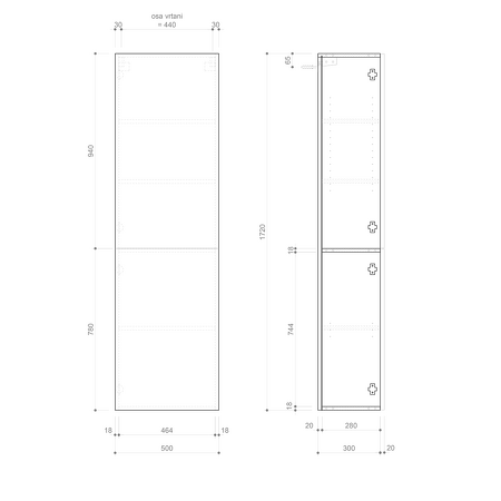 ESPACE skříňka 50x172x32cm, 2x dvířka, levá/pravá, dub alabama