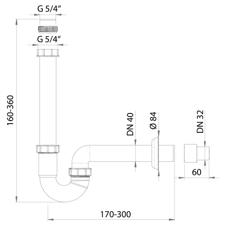 Umyvadlový U sifon 5/4", DN40, bílá