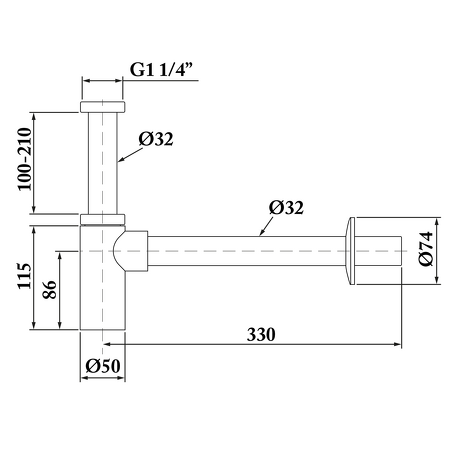Umyvadlový sifon 5/4", odpad 32 mm, kulatý, zlato mat