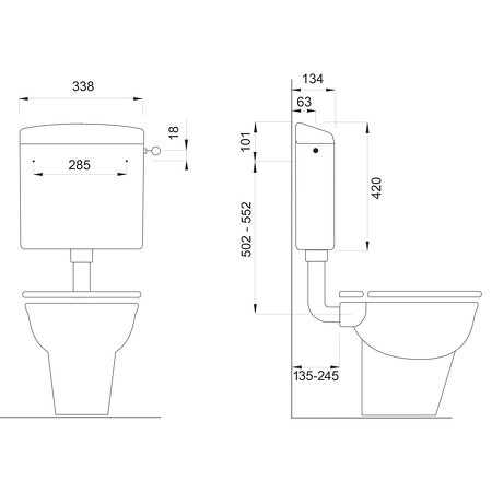WC kombi, dvojtlačítko 4,5/6l, zadní odpad, bílá