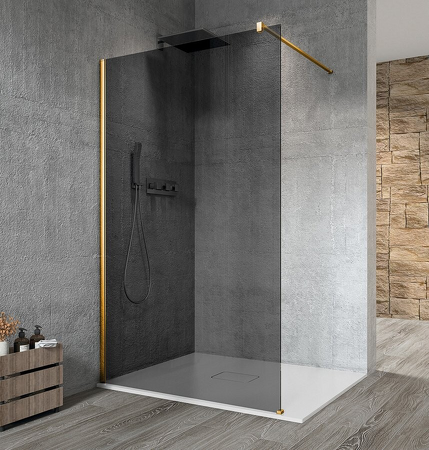 VARIO GOLD MATT jednodílná sprchová zástěna k instalaci ke stěně, kouřové sklo, 800 mm