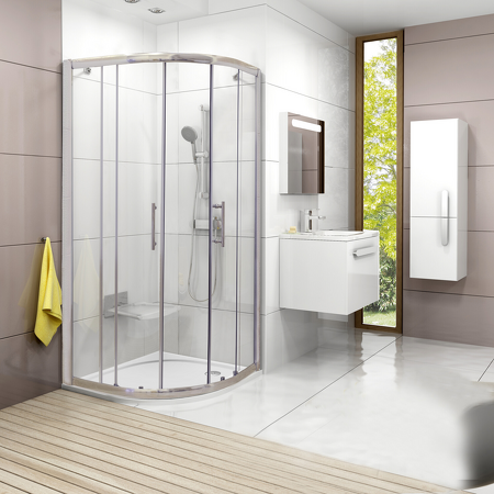 AKCE - Sprchový kout čtvrtkruh Bright Alu/Transparent + vanička z litého mramoru 90 cm