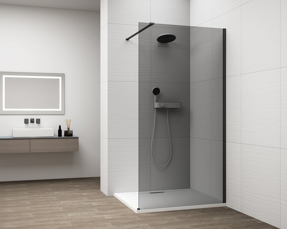 ESCA BLACK MATT jednodílná sprchová zástěna k instalaci ke stěně, kouřové sklo, 800 mm