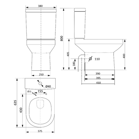 VERMET WC kombi mísa, spodní/zadní odpad, bílá