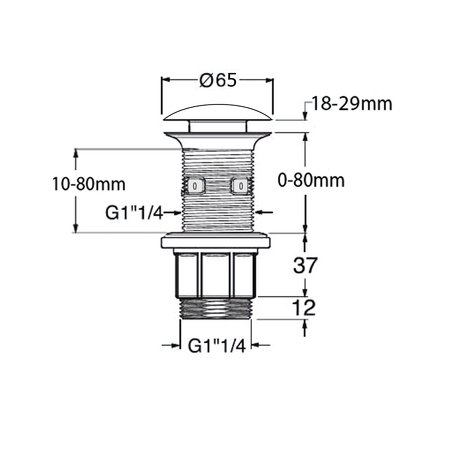 Umyvadlová výpust 5/4“, click-clack, betonová zátka, žlutá
