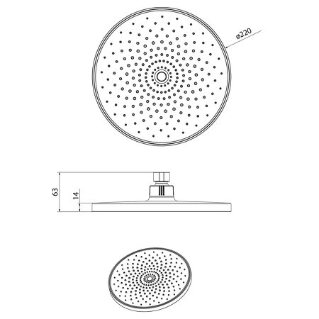 Hlavová sprcha, průměr 220mm, ABS/černá mat