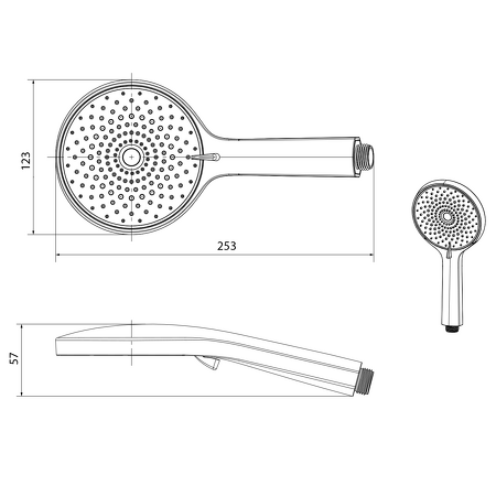 Ruční masážní sprcha, 4 režimy sprchování, průměr 123mm, černá mat