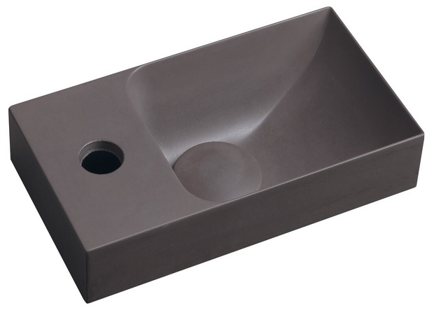 PICCOLINO betonové umývátko 30,8x17cm, baterie vlevo, tmavě hnědá