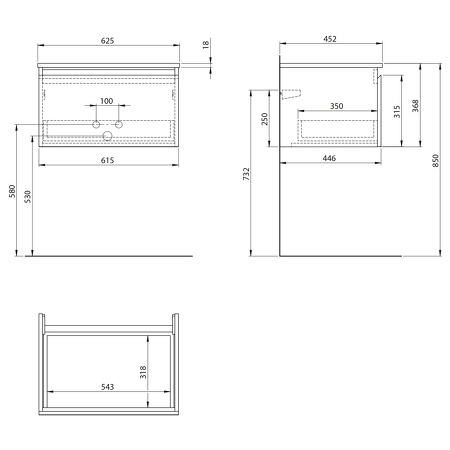 ALTAIR skříňka s deskou 62,5 cm, bílá/antracit břidlice