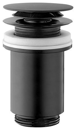 Umyvadlová výpust 5/4“, click-clack, velká zátka, max 80mm, čená mat