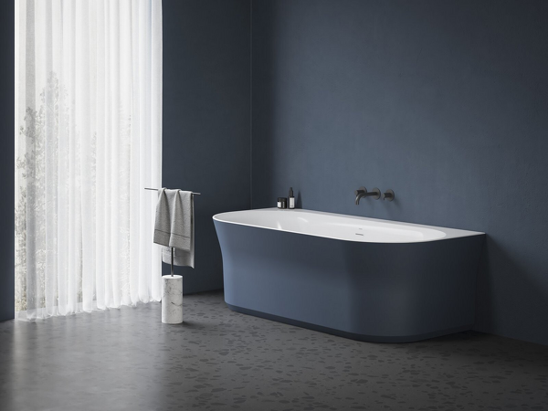 Vana Ypsilon Wall 178x86, volně stojící, Deepsea Blue/bílá, krytka přepadu a odtoku bílá