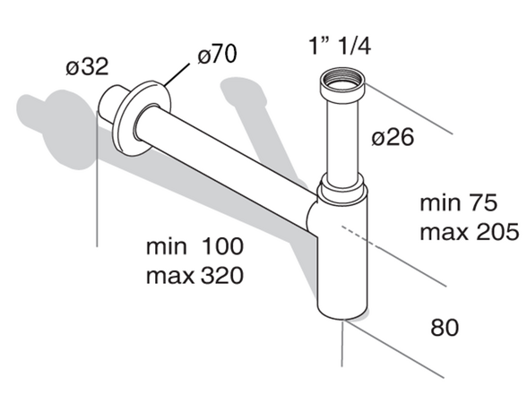 MINITOTI sifon pro umývátko, 5/4", odpad 32mm, černá mat