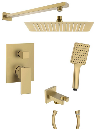 CUBEMIX podomítkový sprchový set s pákovou baterií, 2 výstupy, vyústění, zlato mat