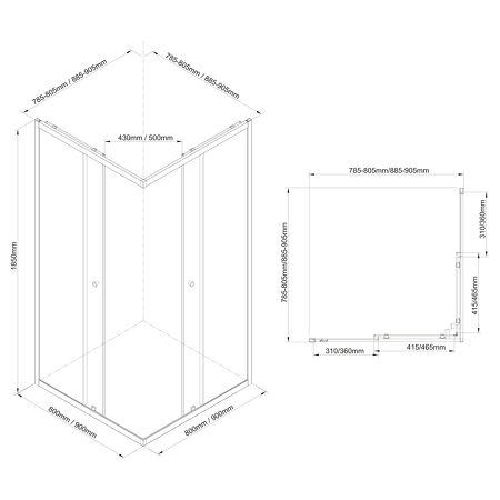 AGGA BLACK čtvercová sprchová zástěna 900x900mm, čiré sklo