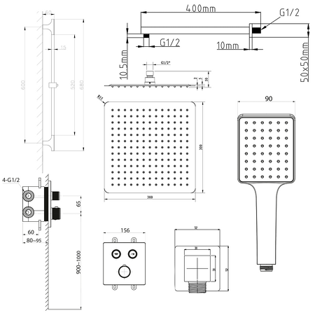 SMART SELECT podomítkový sprchový set s termostatickou baterií, 2 výstupy, posuvný držák sprchy, zlato mat