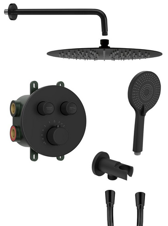 SMART SELECT podomítkový sprchový set s termostatickou baterií, 2 výstupy, vyústění, černá mat