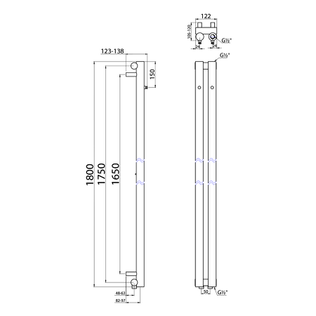 PILON otopné těleso 122x1800mm, se dvěma háčky pro ručník, chrom
