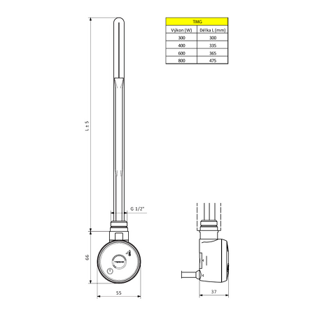 WICHER topná tyč s termostatem, 400 W, bílá