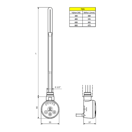 Elektrická topná tyč s termostatem, 400 W, bílá