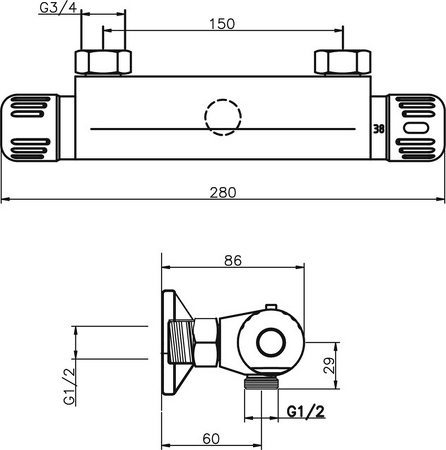 Sprchová termostatická baterie 150 mm Aquamat chrom